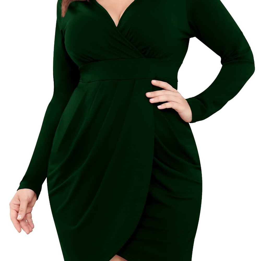 POSESHE Womens Plus Size Dress Sleeveless & Long Sleeve Deep V Neck